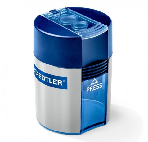 Staedtler 512 Sacapuntas de 2 Orificios con Deposito - Para Lapices de 8.2mm y 10.2mm - Color Azul (10 uds)