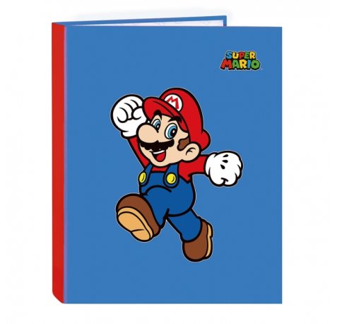 Safta Super Mario World Carpeta con 4 Anillas 25mm - Tapas Duras Forradas - Formato Folio - 265x40x330mm - Color Azul Oscuro