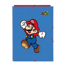 Safta Super Mario World Carpeta con 3 Solapas - Tapas Duras Forradas - Formato Folio - Cierre con Gomas - Resistente y Duradera - 260x25x335mm - Color Azul Oscuro