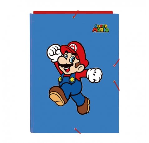 Safta Super Mario World Carpeta con 3 Solapas - Tapas Duras Forradas - Formato Folio - Cierre con Gomas - Resistente y Duradera - 260x25x335mm - Color Azul Oscuro