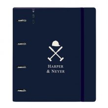 Safta Harper and Neyer Carpeta con 4 Anillas 35mm - Tapas de PP Foam - Recambio 100 Hojas - Cierre Elastico - Ranura para Boligrafo - Incluye Separadores - 270x40x320mm - Color Azul Marino