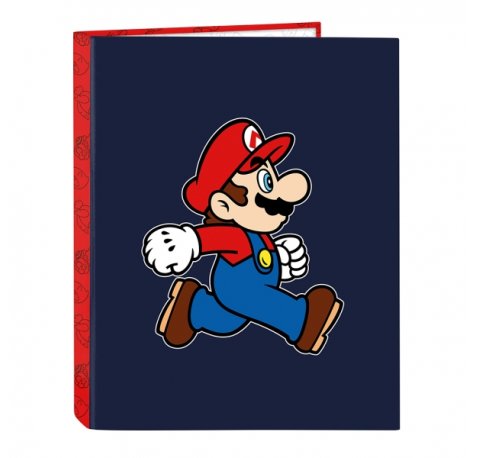 Safta Super Mario Trick Carpeta de 4 Anillas de 25mm - Formato Folio - Tapas Duras Forradas - 26.5x33x4cm - Color Rojo