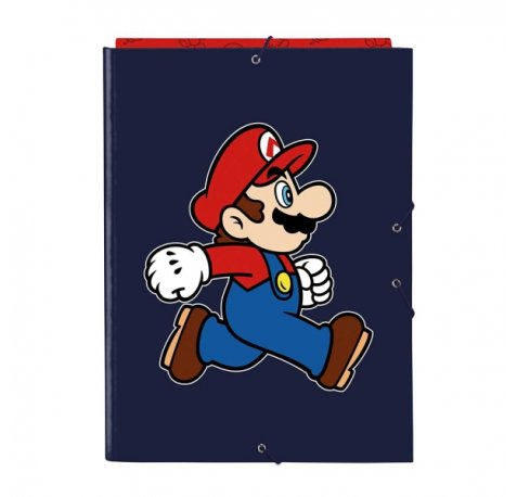 Safta Super Mario Trick Carpeta de 3 Solapas - Formato Folio - Cierre con Gomas Elasticas - Tapas Duras Forradas - 26x33.5x2.5cm - Color Azul Marino