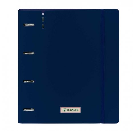 Safta el Ganso Eclipse Carpeta con 4 Anillas 35mm - Tapas de PP Foam - Recambio 100 Hojas - Cierre Elastico - Ranura para Boligrafo - Separadores Internos - 270x40x320mm - Color Azul Marino
