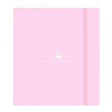 Safta Benetton Unique Carpeta con 4 Anillas 35mm - Tapas de PP Foam - Recambio 100 Hojas - Cierre Elastico - Ranura para Boligrafo - Separadores Internos - 270x40x320mm - Color Rosa
