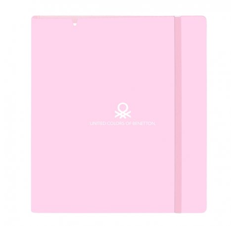 Safta Benetton Unique Carpeta con 4 Anillas 35mm - Tapas de PP Foam - Recambio 100 Hojas - Cierre Elastico - Ranura para Boligrafo - Separadores Internos - 270x40x320mm - Color Rosa