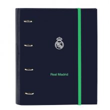 Safta Real Madrid 2Âª Equipacion 25/26 Carpeta con 4 Anillas 35mm - Tapas Duras Forradas - Recambio 100 Hojas - Cuadriculas 5x5mm - 80g/m2 - Separadores - 270x35x320mm - Color Azul Marino