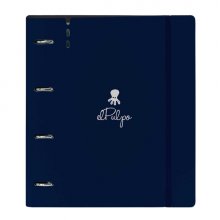 Safta el Pulpo Carpeta con 4 Anillas 35mm - Tapas de PP Foam - Recambio 100 Hojas - Cierre Elastico - Ranura para Boligrafo - Separadores Internos - 270x40x320mm - Color Azul Marino