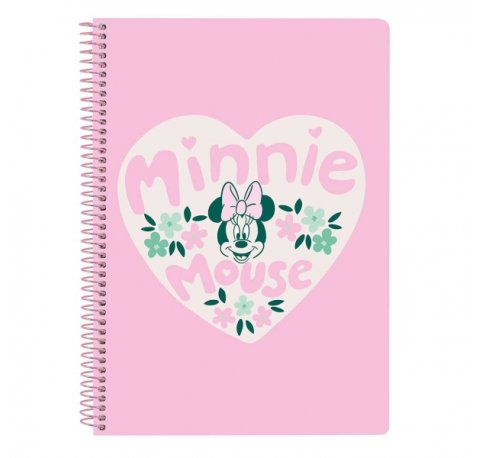 Safta Minnie Mouse Minty Libreta con Espiral - Formato Cuarto - 80 Hojas de Papel 80g/m2 - Cuadriculas 4x4mm - Tapas Duras Glasofonadas - Margen Lateral - 155x10x220mm - Color Rosa Pastel