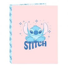 Safta Stitch Ohana Carpeta con 4 Anillas 25mm - Tapas Duras Forradas - Formato Folio - Ligera y Compacta - 265x40x330mm - Color Rosa Pastel