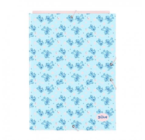 Safta Stitch Ohana Carpeta con 3 Solapas - Tapas Duras Forradas - Formato Folio - Cierre con Gomas - 260x25x335mm - Color Azul Claro
