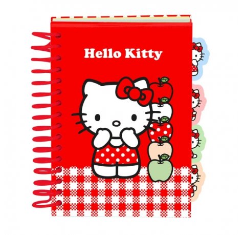 Safta Hello Kitty Bloc de Notas - Formato A6 - 80 Hojas de 80 g/m2 - Espiral - Tapas Duras - 4 Separadores Interiores - 10.5x14.8cm - Color Rojo y Blanco