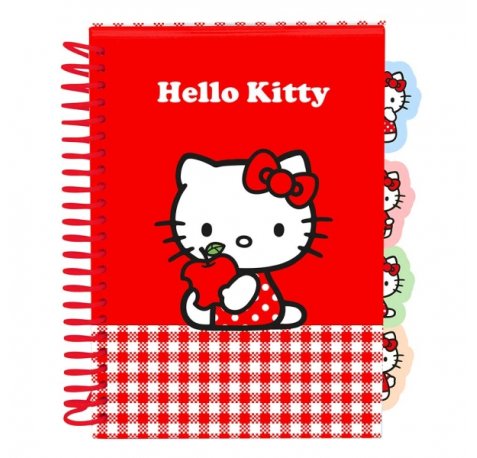 Safta Hello Kitty Bloc de Notas - Formato A5 - 80 Hojas de 80 g/m2 - Espiral - Tapas Duras - 4 Separadores Interiores - 14.8x2.1cm - Color Rojo y Blanco