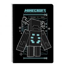 Safta Minecraft Screen Libreta con Espiral - Formato Folio - 80 Hojas de 80g/m2 - Cuadricula 4x4mm - Tapas Duras Glasofonadas - 21.5x31x1cm - Color Negro