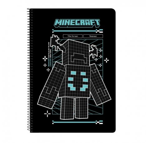 Safta Minecraft Screen Libreta con Espiral - Formato Folio - 80 Hojas de 80g/m2 - Cuadricula 4x4mm - Tapas Duras Glasofonadas - 21.5x31x1cm - Color Negro