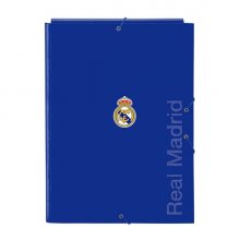 Safta Real Madrid Carpeta con 3 Solapas - Tapas Duras Forradas - Formato Folio - Cierre con Gomas - 260x25x335mm - Color Azul