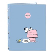 Safta Snoopy Carpeta con 4 Anillas 25mm - Tapas Duras Forradas - Formato Folio - Resistente y Protectora - 265x40x330mm - Color Azul