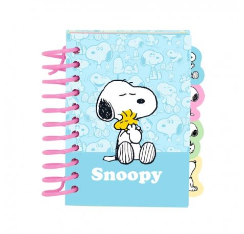 Safta Snoopy Bloc de Notas - Formato A7 - 80 Hojas de 80 g/m2 - Espiral - Tapas Duras - 4 Separadores Interiores - 7.4x10.5cm - Color Azul Claro