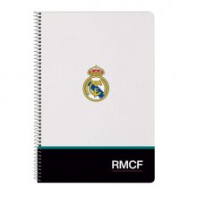 Safta Real Madrid Equipacion 26/27 Libreta con Espiral - Formato Folio - 80 Hojas de 80g/m2 - Cuadricula 4x4mm - Tapas Duras Glasofonadas - 21.5x31x1cm - Color Blanco y Negro