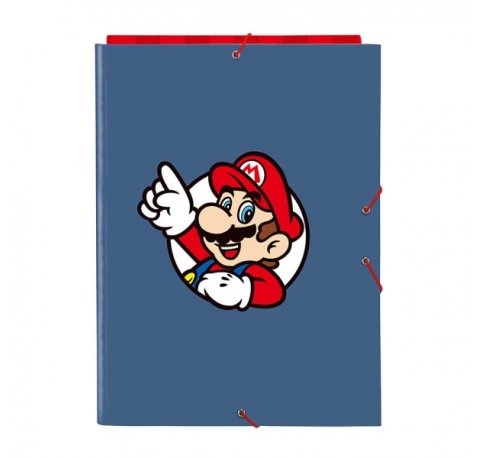 Safta Super Mario Carpeta de 3 Solapas - Formato Folio - Cierre con Gomas Elasticas - Tapas Duras Forradas - 26x33.5x2.5cm - Color Rojo y Azul