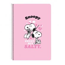 Safta Snoopy Libreta con Espiral - Formato Folio - 80 Hojas de 80g/m2 - Cuadricula 4x4mm - Tapas Duras Glasofonadas - 21.5x31x1cm - Color Rosa