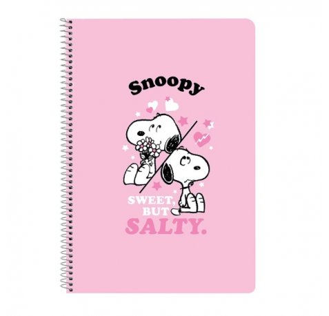 Safta Snoopy Libreta con Espiral - Formato Folio - 80 Hojas de 80g/m2 - Cuadricula 4x4mm - Tapas Duras Glasofonadas - 21.5x31x1cm - Color Rosa