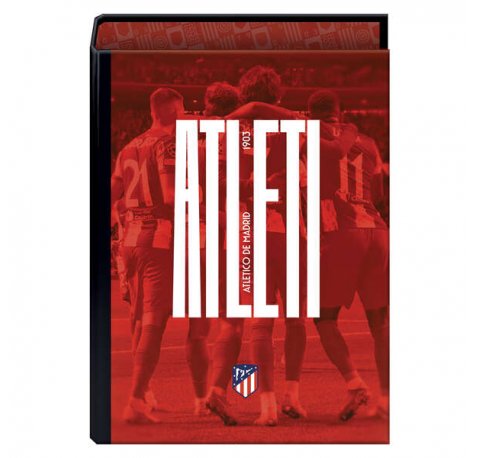Dohe Atletico de Madrid Atleti Carpeta de 4 Anillas Formato Folio - Cubierta de Carton Forrado - Anillas Niqueladas de 40mm