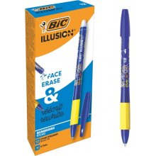 Bic Illusions Boligrafo Borrable - Punta Media de 0.7mm - Grip de Goma - Recargable - Color Azul (12 uds)