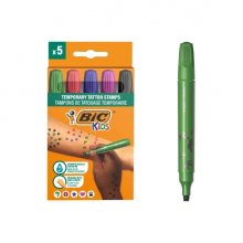 Bic Kids Pack de 5 Rotuladores de Sellos para Tatuajes Temporales - Tinta Dermatologicamente Testada y Sin Perfume - Colores Surtidos Bic Kids Pack de 5 Rotuladores de Sellos para Tatuajes Temporales - Tinta Dermatologicamente Testada y Sin Perfume - Colores Surtidos