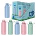 Dohe Expositor de 6 Botellas Reutilizables 3x 500ml y 3x 350ml - Acero Inoxidable de Doble Pared - Libre de BPA - Tapon Hermetico Antigoteo de Acero Inoxidable - Recubierta de Caucho - Colores Surtidos