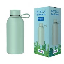 Dohe Botella Reutilizable 350ml - Acero Inoxidable de Doble Pared - Libre de BPA - Tapon Hermetico Antigoteo de Acero Inoxidable - Recubierta de Caucho - Color Verde