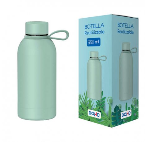 Dohe Botella Reutilizable 350ml - Acero Inoxidable de Doble Pared - Libre de BPA - Tapon Hermetico Antigoteo de Acero Inoxidable - Recubierta de Caucho - Color Verde