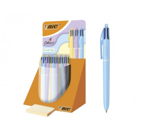 Bic 4 Colours Pastel Expositor con 30 Boligrafos de Bola Retractil - Punta Media de 1.0mm - Tinta con Base de Aceite - Cuerpo en Colores Pastel - 4 Colores