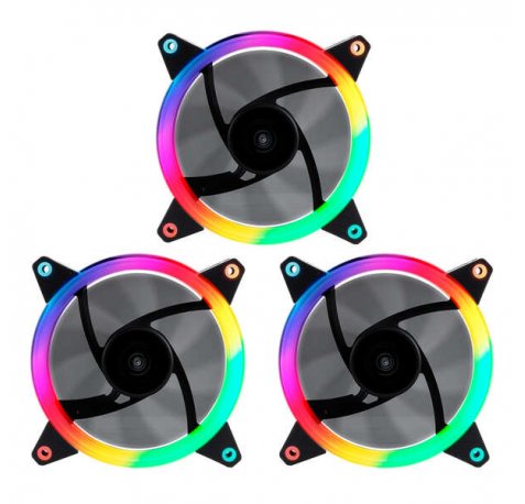 Unykach Candy 30 Pack de 3 Ventiladores 120mm con Iluminacion ARGB - Velocidad Max. 1500rpm - Controladora y Mando a Distancia - Color Negro