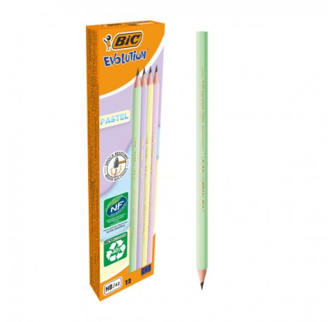 Bic Evolution Pastel Lapiz de Grafito Hexagonal - Mina HB Ultrarresistente - Sin Madera - No se Astilla - Colores Pastel (12 uds)