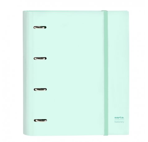 Safta Carpeta con 4 Anillas 35mm - Tapas Duras Forradas - Cierre Elastico - Recambio 100 Hojas de 80g/m2 - Separadores Internos - 270x35x320mm - Color Menta