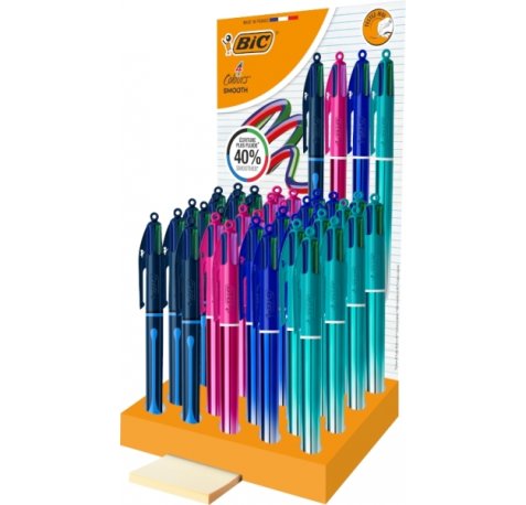 Bic 4 Colours Smooth Gradient y Drop Expositor de 36 Boligrafos de Bola Retractil - Punta Media de 1.0mm - Escritura un 40% mas Suave - 4 Colores
