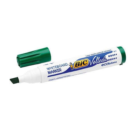 Bic Velleda 1751 ECOlutions Marcadores para Pizarra - Punta Biselada - Trazo entre 3mm y 5.5mm - Tinta con Base de Alcohol - Ecologico - Borrado Optimo - Color Verde (12 uds)