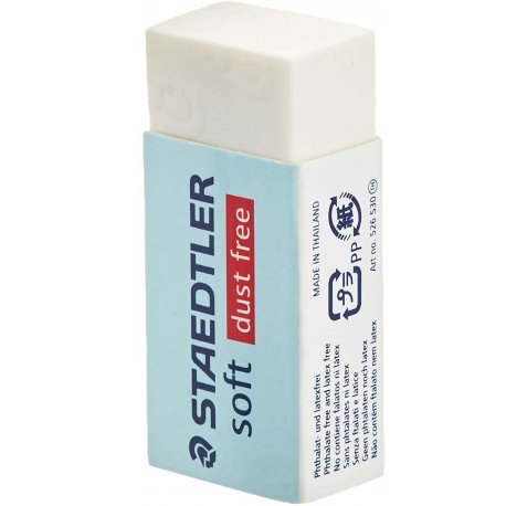 Staedtler Soft 526 S30 Goma de Borrar - Plastico - Maxima Limpieza - Faja Protectora - No Decolora el Papel - Color Blanco (30 uds)