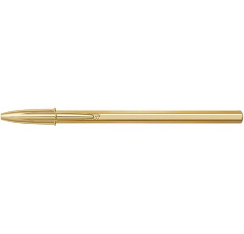 Bic Cristal Shine Boligrafo de Bola - Punta Media de 1.0mm - Tinta con Base de Aceite - Elegante Cuerpo Dorado - Color Azul (20 uds)