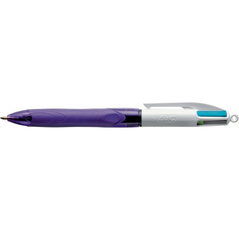Bic 4 Colours Grip Fashion Boligrafo de Bola Retractil con Grip - Punta Media de 1mm - Trazo de 0.4mm - Tinta con Base de Aceite - Cuerpo Blanco/Morado Transparente - 4 Colores (12 uds)