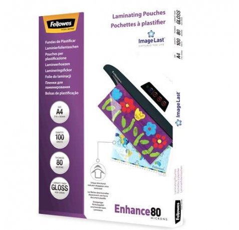 Fellowes Pack de 100 Fundas para Plastificar Brillo A4 - 80 Micras - Alta Calidad - Transparente