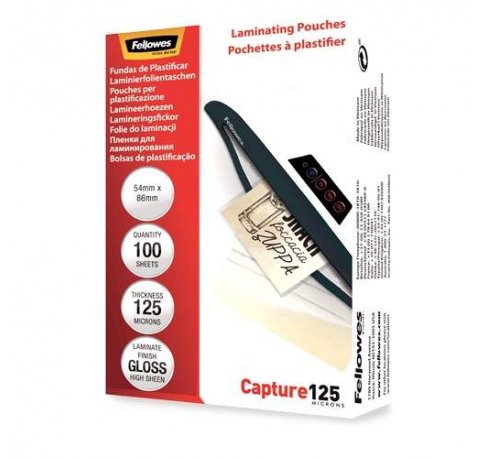 Fellowes Pack de 100 Fundas para Plastificar Tarjetas 54 x 86 mm Brillo Tamaño DNI - 125 Micras - Alta Calidad - Transparente