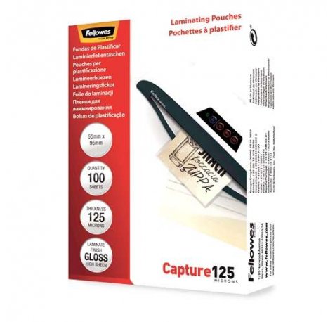 Fellowes Pack de 125 Fundas para Plastificar Tarjetas Brillo 65 x 95 mm - 125 Micras - Alta Calidad - Transparente