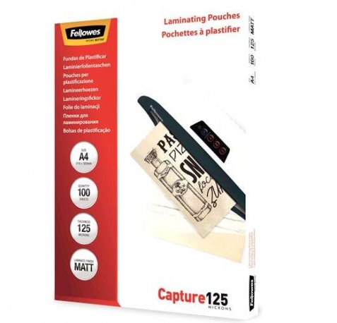 Fellowes Pack de 100 Fundas para Plastificar Mate A4 - 125 Micras - Transparente