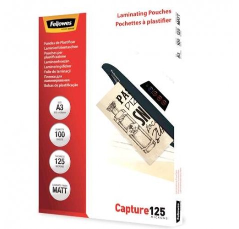 Fellowes Pack de 100 Fundas para Plastificar Mate A3 - 125 Micras - Transparente