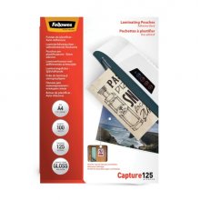 Fellowes Pack de 100 Fundas para Plastificar - Formato A4 - Reverso Adhesivo - Efecto Brillo - 125 micras - Transparente Fellowes Pack de 100 Fundas para Plastificar - Formato A4 - Reverso Adhesivo - Efecto Brillo - 125 micras - Transparente