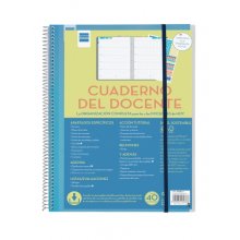 Finocam Organizacion Agenda sin Fechar para Docentes - Semana Vista - 230x310mm - Tapas de Polipropileno - Papel de 80g/m2 - Espiral de Plastico - Adhesivos Tematicos - Color Azul