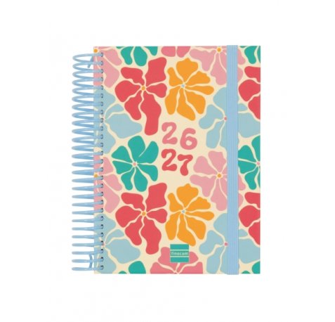 Finocam Diva Agenda Escolar 26/27 en Catalan - 1 Dia por Pagina - Formato 8Âº - 120x164mm - Tapas de Carton Forrado - Papel de 80g/m2 - Espiral - Esquinas Microperforadas - Multicolor
