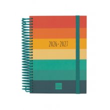 Finocam Diva Agenda Escolar 26/27 en Catalan - 1 Dia por Pagina - Formato 8Âº - 120x164mm - Tapas de Carton Forrado - Papel de 80g/m2 - Espiral - Esquinas Microperforadas - Multicolor